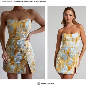 Bailey Strapless Mini Dress Blue Jacquard Size 2